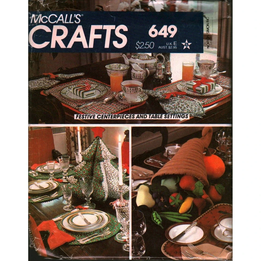 Vintage McCalls 649 Holiday Table Settings Sewing Pattern Christmas Tree Decor